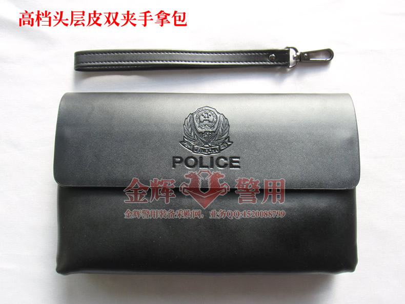 高檔警察頭層牛皮手包 雙夾層高級警用錢包 長款公安手拿包 真皮正品警用皮包 2