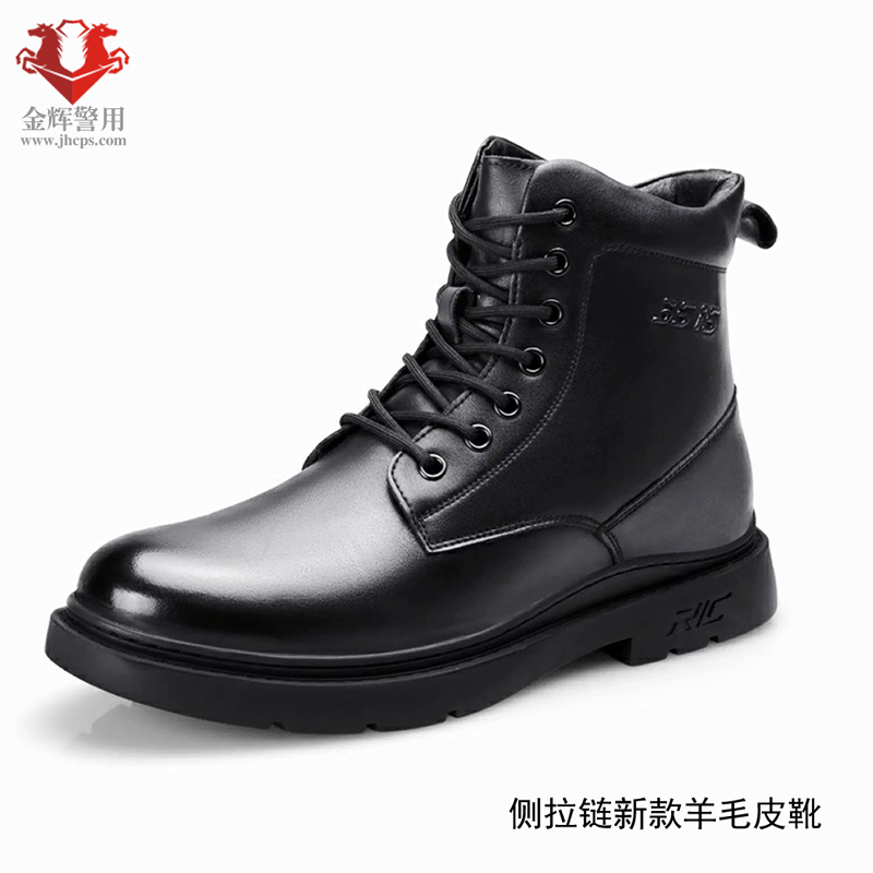 高檔職業(yè)警用側(cè)拉鏈羊毛皮鞋，高級公務(wù)員冬季羊毛靴，正品真皮保暖靴